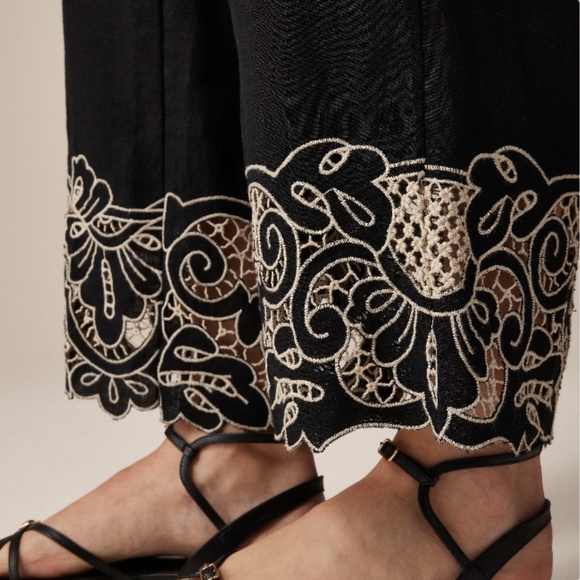 NWT J.Crew New Soleil Pant in Embroidered Linen in Black/Beige - Small - Picture 4 of 8
